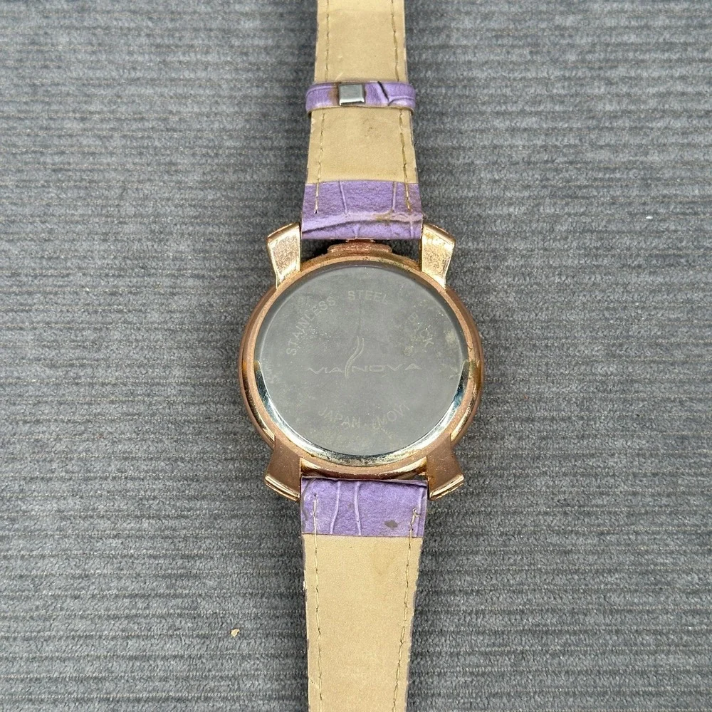 Via Nova Gaga Style Watch Rose Gold Tone Case Purple Croc Strap Colorful  Y2k